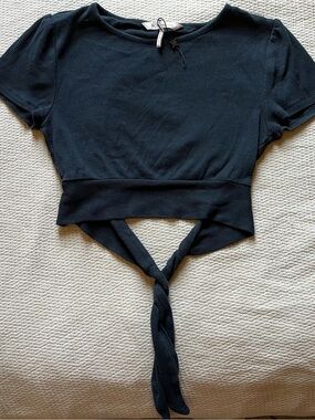 BCBG Black Tie-Back Cropped Knit Top
